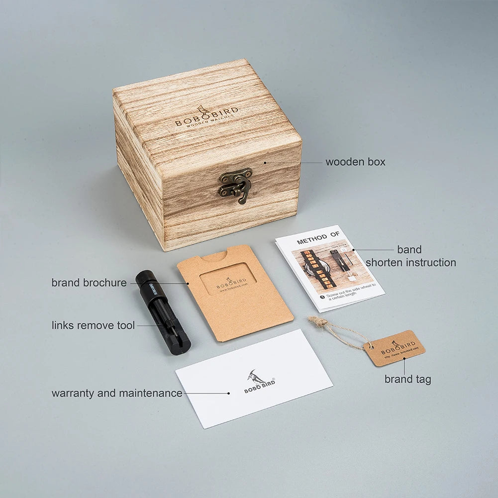 BOBO BIRD Wooden Quartz Watch for Men with Leather Band and Custom Engraving