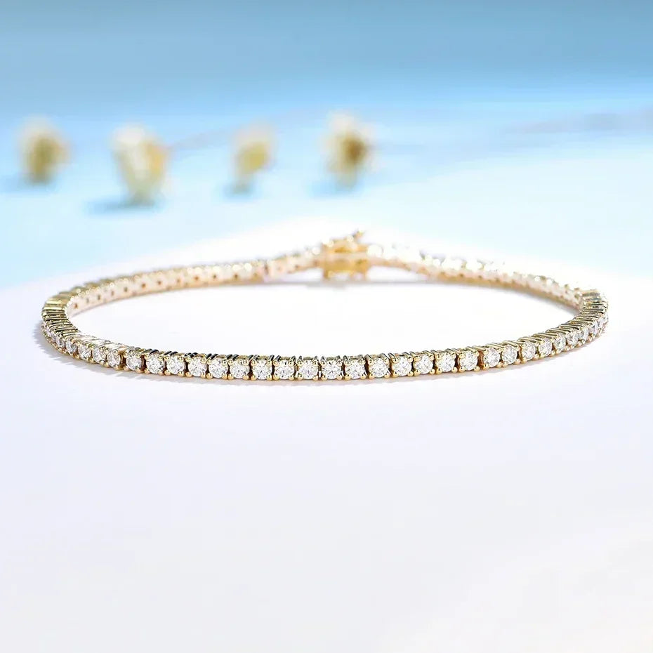 Pulsera de moissanita Kuololit para mujer, de oro amarillo sólido de 14K o 10K, pulsera de tenis de moissanita con certificación GRA, regalo de compromiso o Navidad
