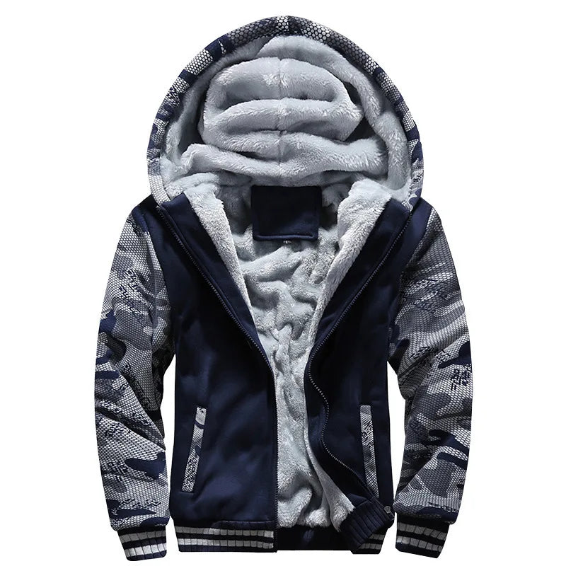 Chaquetas de invierno para hombre, chaqueta gruesa y cálida, ropa deportiva de marca, abrigo, pantalones, color sólido, forro polar, cremallera, con capucha, manga larga, ropa de abrigo masculina