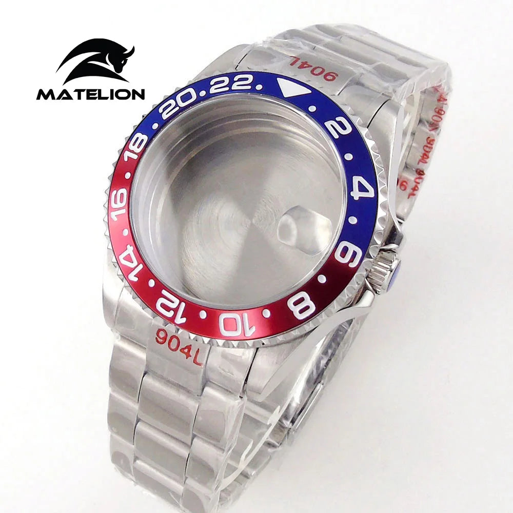 Koperta do zegarka Matelion 20ATM Dive 40mm SUB, pasuje do mechanizmów NH35, NH34 GMT, ETA 2824, PT5000, stalowa bransoleta, szafirowe szkło, 120 kliknięć, przesuwane zapięcie