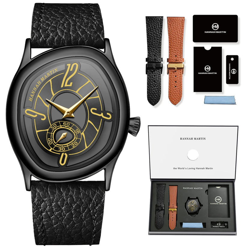 Reloj HANNAH MARTIN para hombre y mujer, 40mm, subesfera de cronometraje, pareja, marca de lujo, movimiento de cuarzo, negro, caja de regalo, 1 juego.