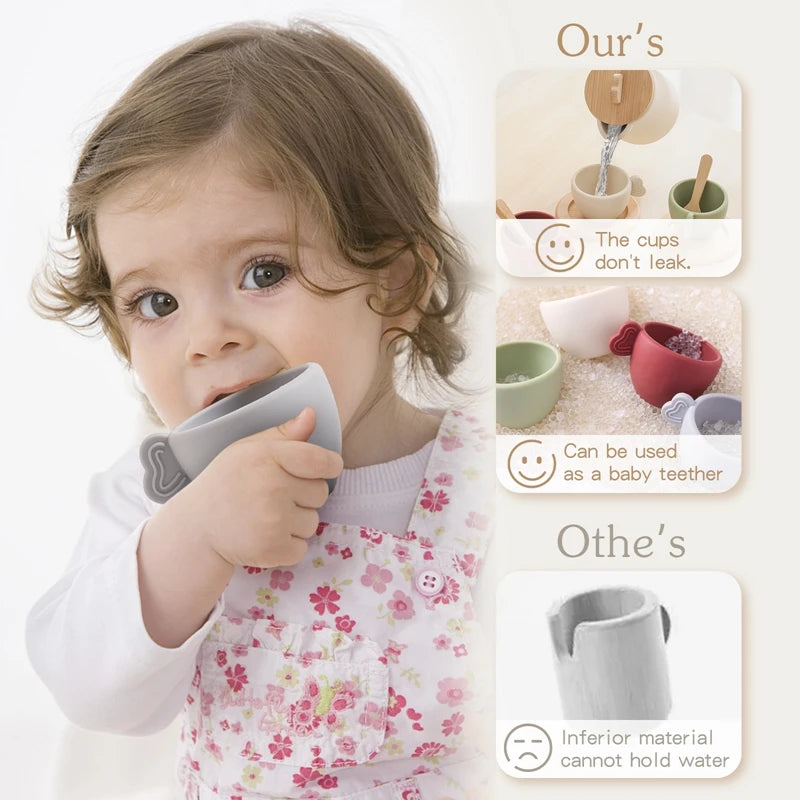 Wooden Montessori Toy Kitchen Set with Teapot and Teacup for Kids