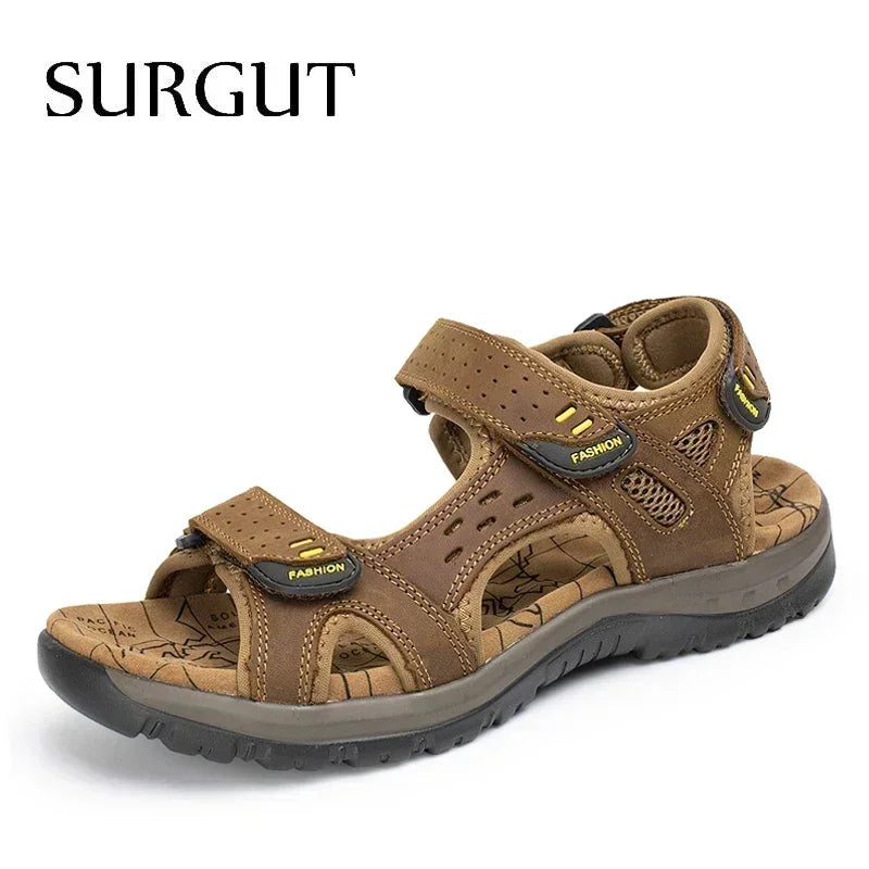 SURGUT Hot Sale New Fashion Summer Leisure Beach Men Shoes High Quality Leather Sandals the Big Yards Men's Sandals Size 38-48