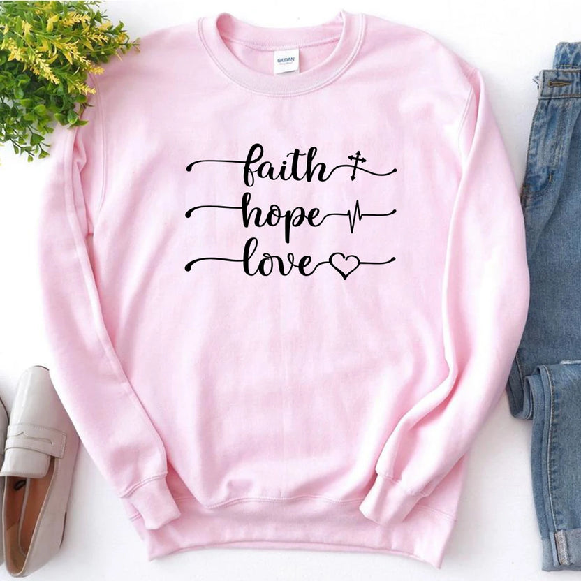 Faith Hope Love Sweatshirt Vertical Cross Religious Pullover Women Christian Bible Verse Crewneck Sweatshirts Funny Sayings Tops