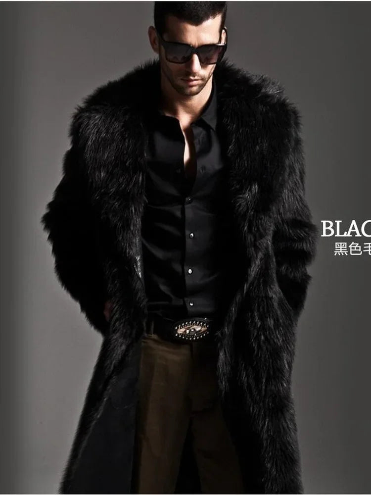 2020 Autumn and Winter Men's Faux Fur Large Lapel Fur Long Men's Faux Fur Jacket Fashion Thicken Men's Overcoat Mens Clothing