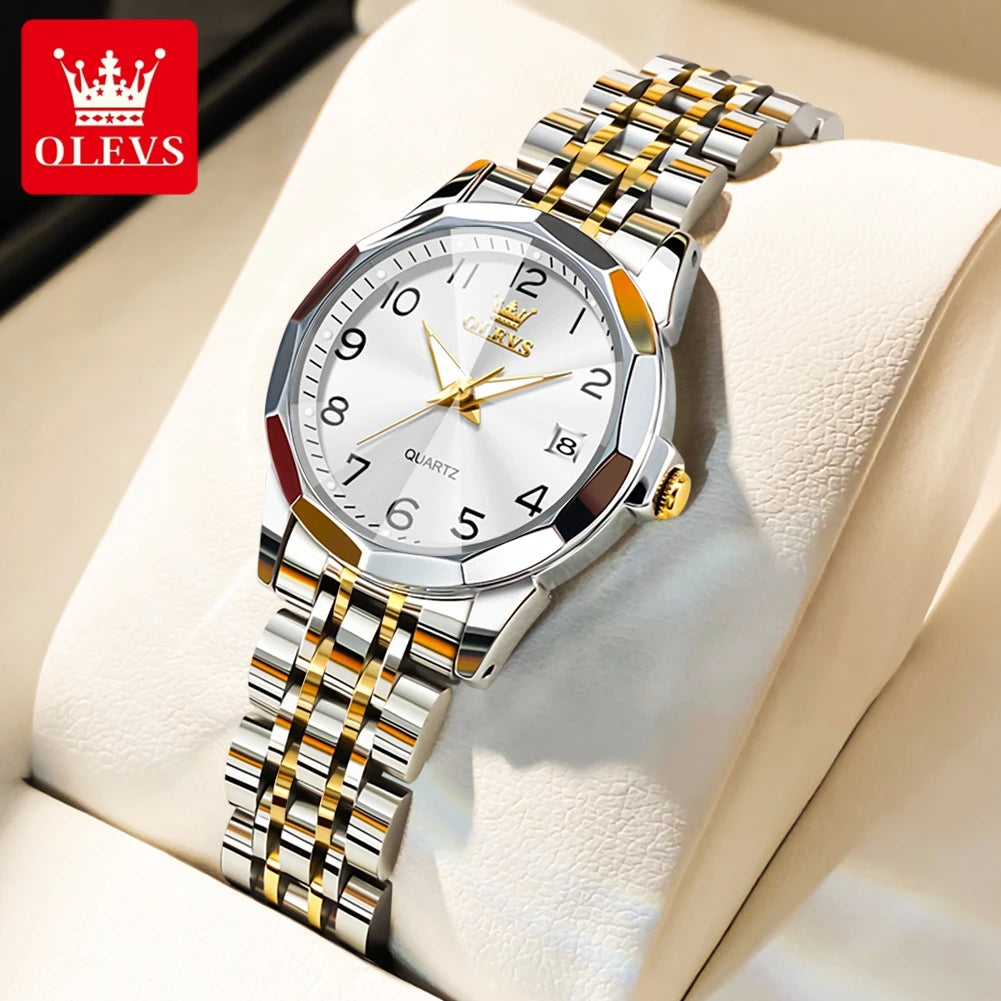 OLEVS 9970 Luxury Quartz Watch Classic Rhombus Mirror Waterproof Digital Dial Men's Watch Women's Watch Date Week Couple Watch