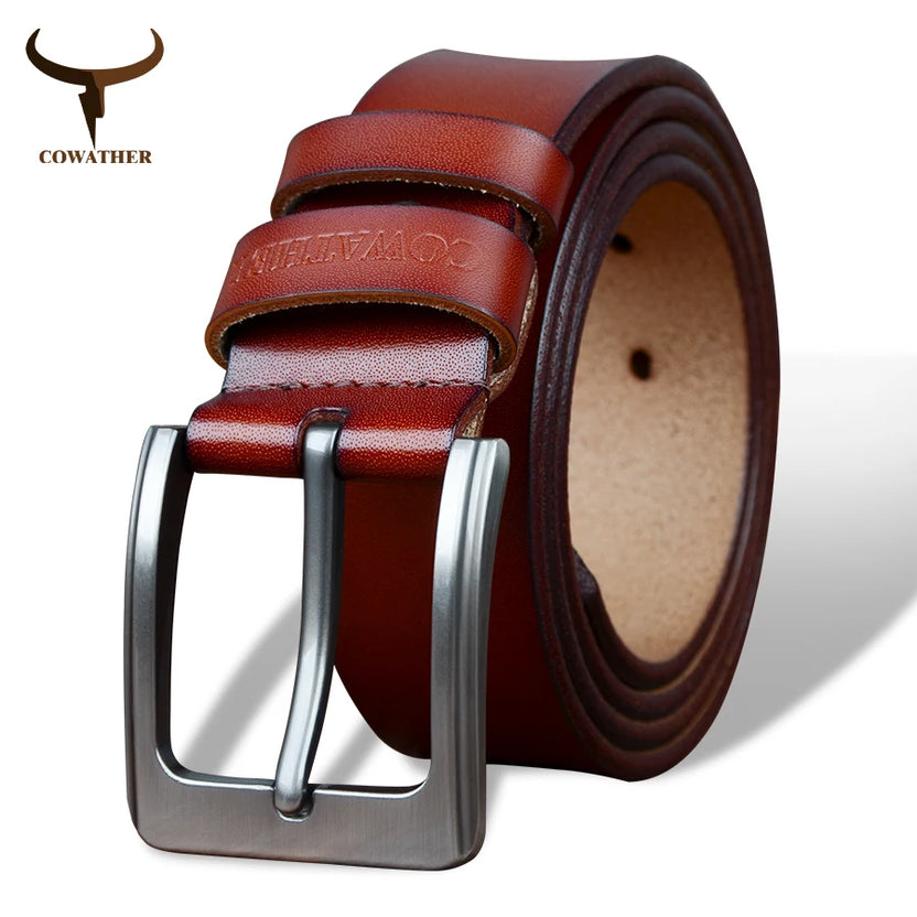 COWATHER Men Belt Cow Genuine Leather Designer Belts for Men High Quality Fashion Vintage Male Strap for Jeans Cow Skin XF002