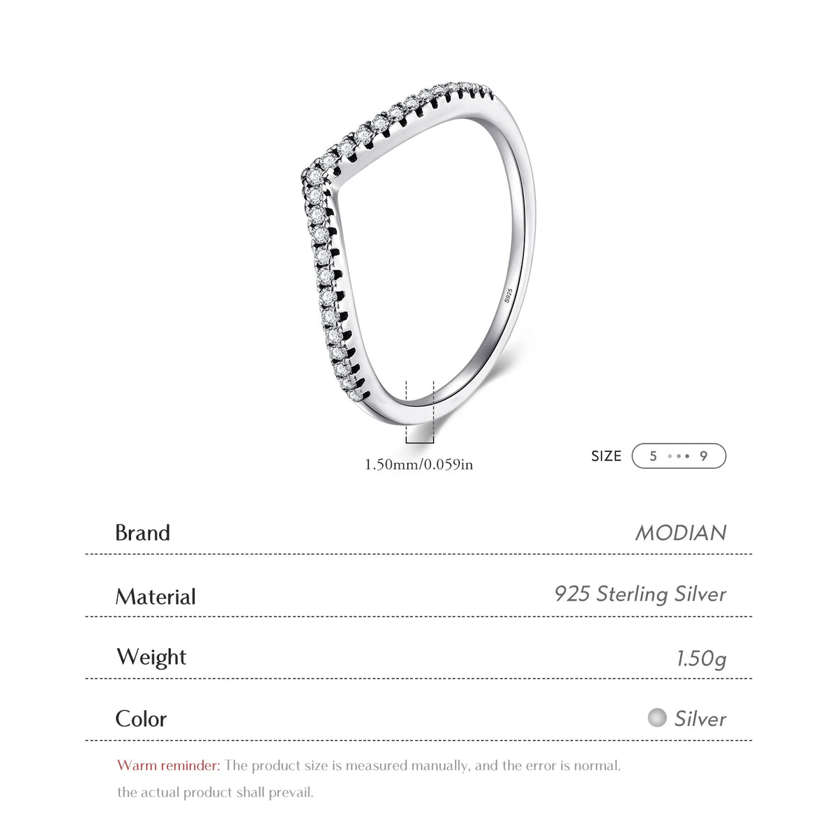 Modian 3 Style Real 925 Sterling Silver Stackable Simple Ring Clear CZ Fashion Instagram Jewelry for Women Couple Gift Rings