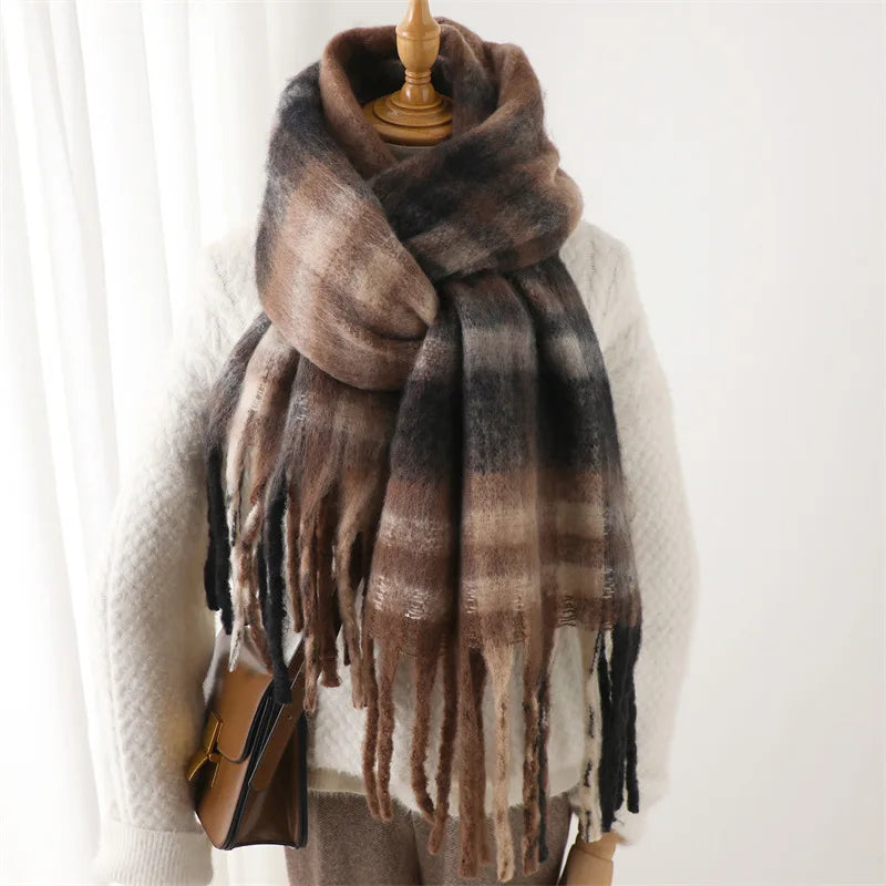 2026 Winter Thick Warm Scarf Women Cashmere Shawl and Wraps Pashmina Neckerchief Bufanda Female Rainbow Hairy Tessel Echarpe New
