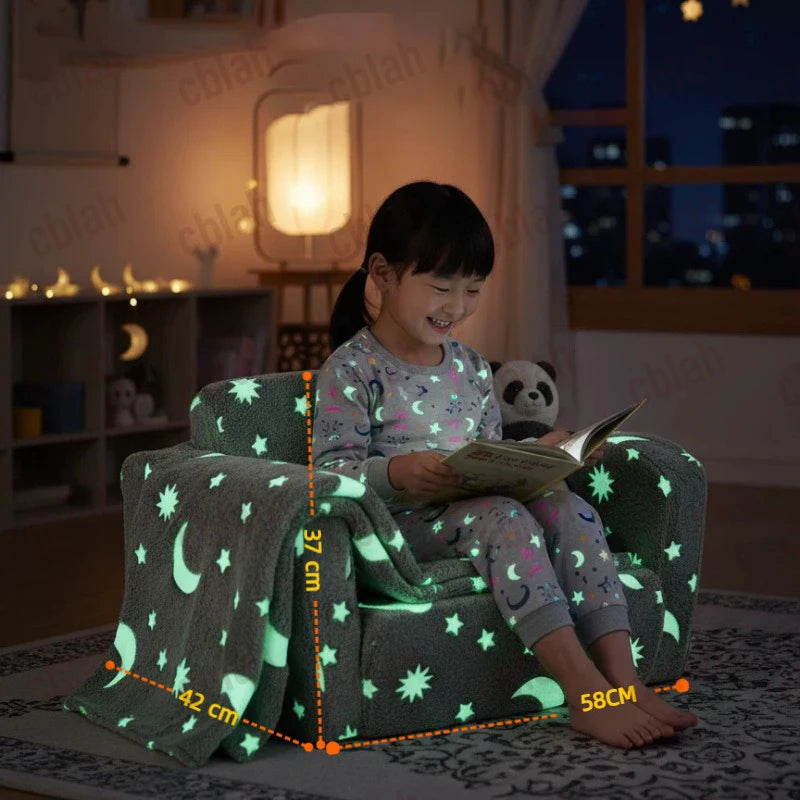 Sofá cama plegable 2 en 1 para niños Cblah que brilla en la oscuridad, sofá infantil con funda de franela lavable y extraíble y espuma de alta elasticidad