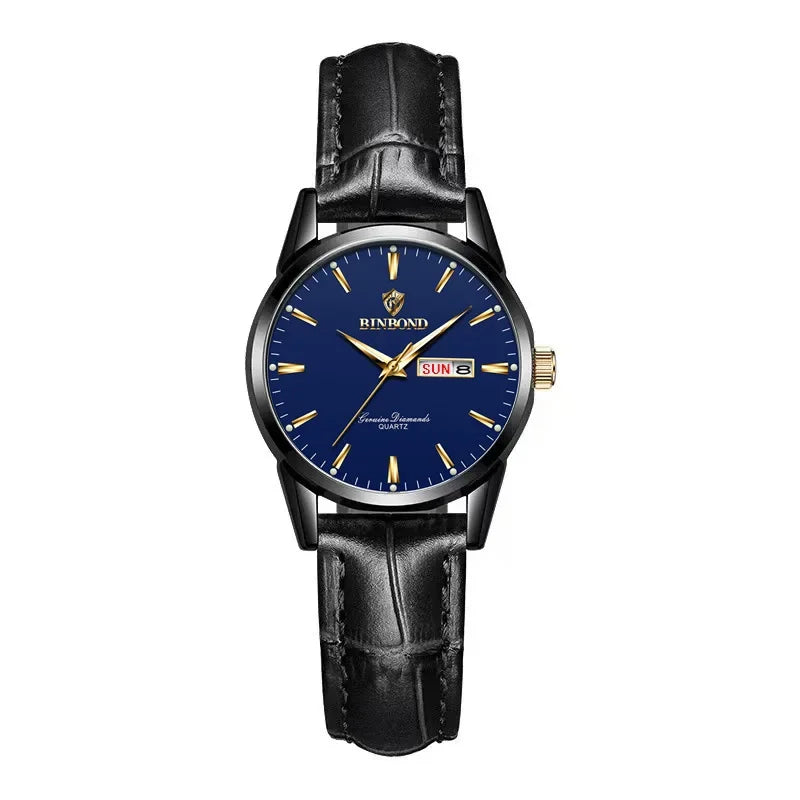 Reloj de lujo para hombre y mujer, cuarzo, correa de piel