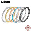 WOSTU Genuine 100% 925 Sterling Silver Simple Geometric Round Single Stackable Finger Rings for Women Engagement Jewelry CQR066