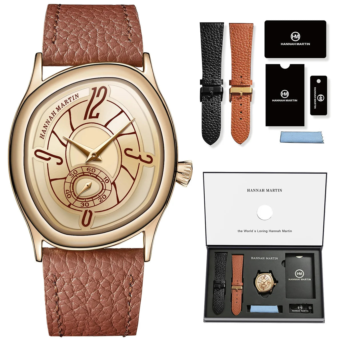 HANNAH MARTIN Women & Men Watch 40mm Timing Sub Dial Couple Luxury Brand Quartz Movement Black Gift Box Wristwatch 1Set Relogio