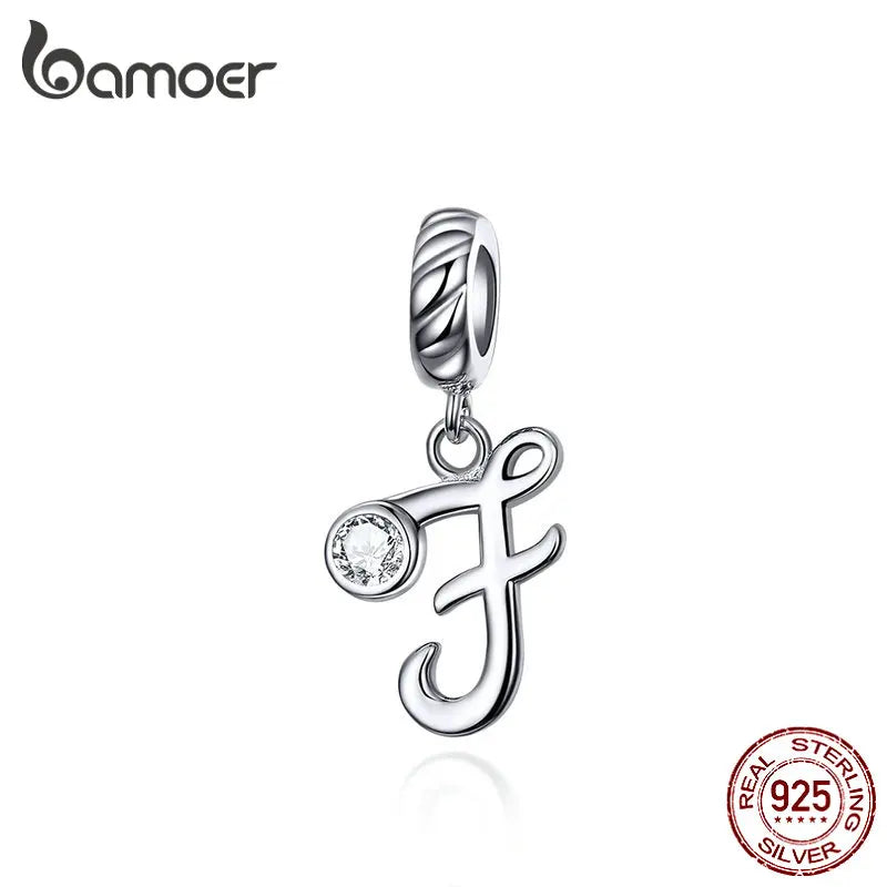 BAMOER 26 Letters Alphabet Pendant 925 Sterling Silver Handwritten Language Pendants Charm for Bracelets and Necklace SCC1183