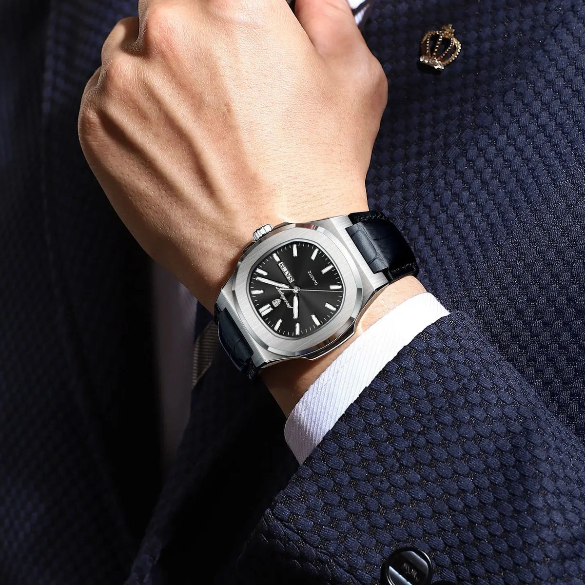 POEDAGAR Men's Fashion Leather Strap Waterproof Wristwatch