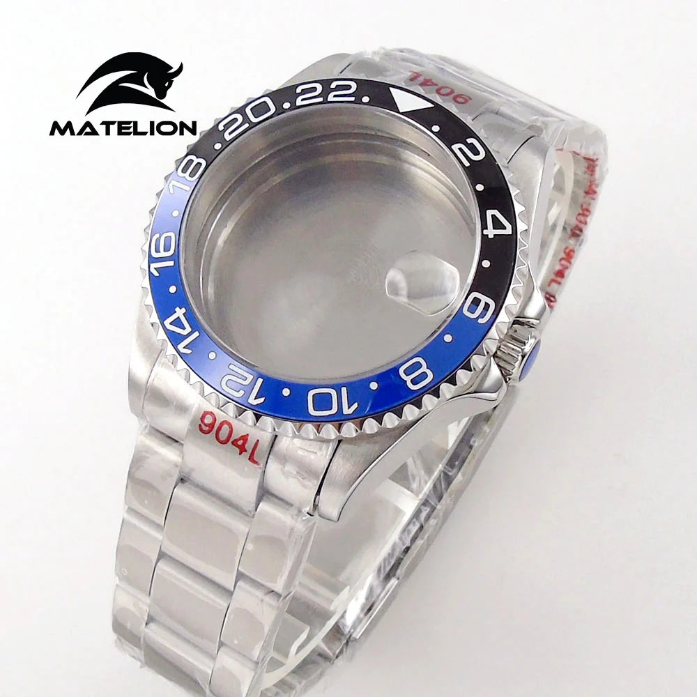Koperta do zegarka Matelion 20ATM Dive 40mm SUB, pasuje do mechanizmów NH35, NH34 GMT, ETA 2824, PT5000, stalowa bransoleta, szafirowe szkło, 120 kliknięć, przesuwane zapięcie