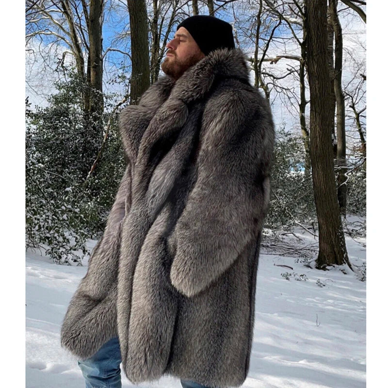 Abrigo de piel de visón para hombre, abrigo largo, talla grande, gabardina de invierno gruesa y cálida