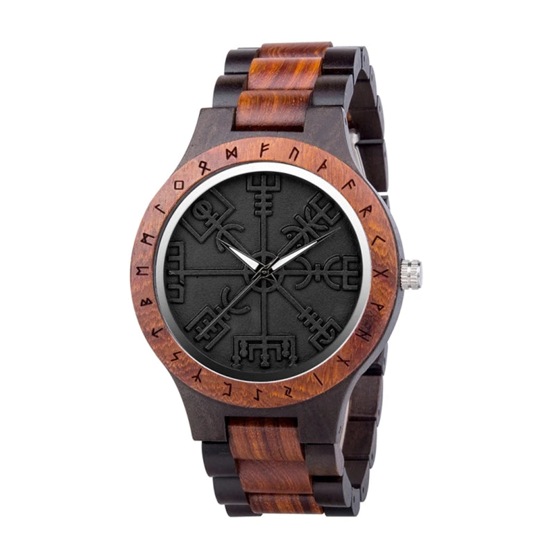 BOBO BIRD Watches for Man Viking Odin Rune Men Quartz Wristwatches Cultural Totem Dail With Wooden Strap Reloj De Hombre