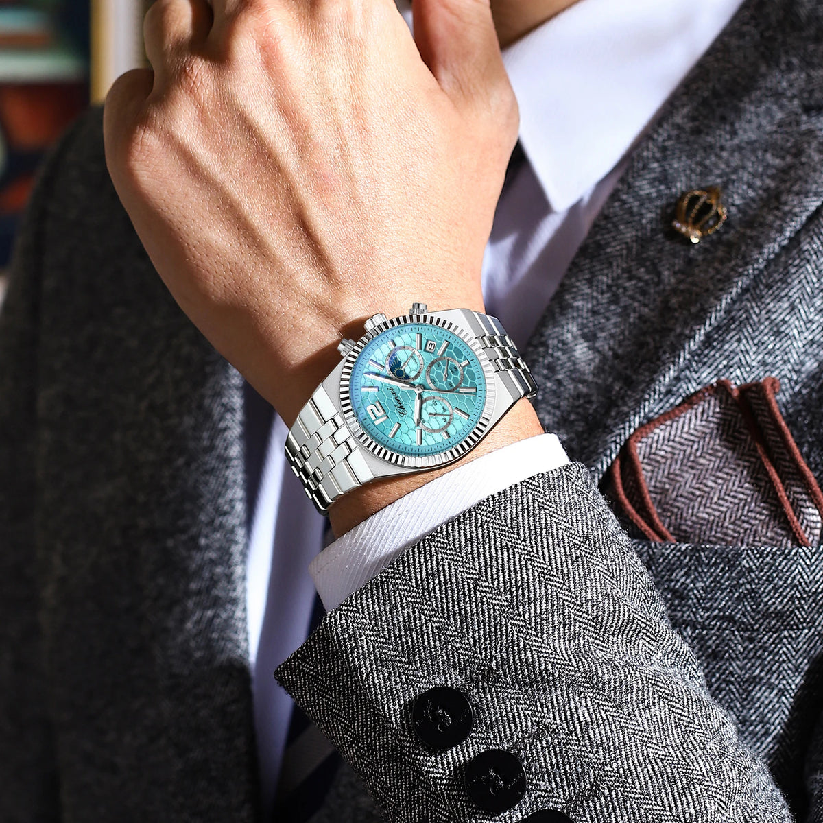 Reloj de cuarzo para hombre CHENXI de estilo ejecutivo con correa de acero inoxidable