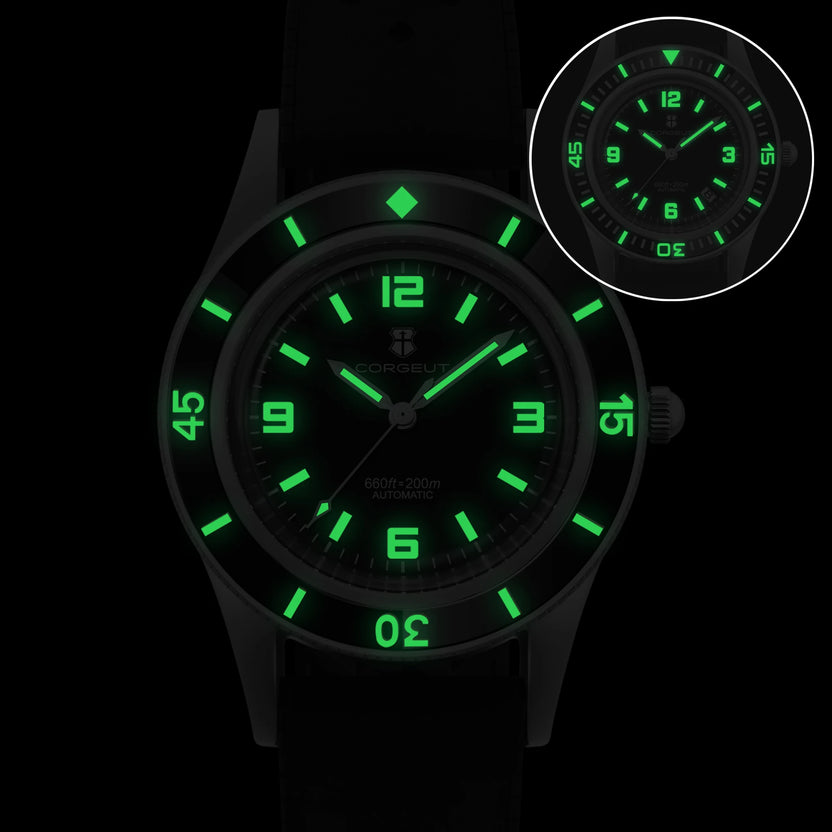 Zegarek nurkowy CORGEUT 50-Fathoms WD50F, mechanizm automatyczny NH35, 40 mm, męski, luminescencyjny, wodoszczelność 200 m, szafirowe szkło, styl vintage