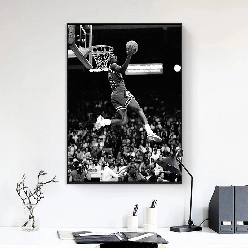 Michael Jordan Black and White Basketball Canvas Wall Art