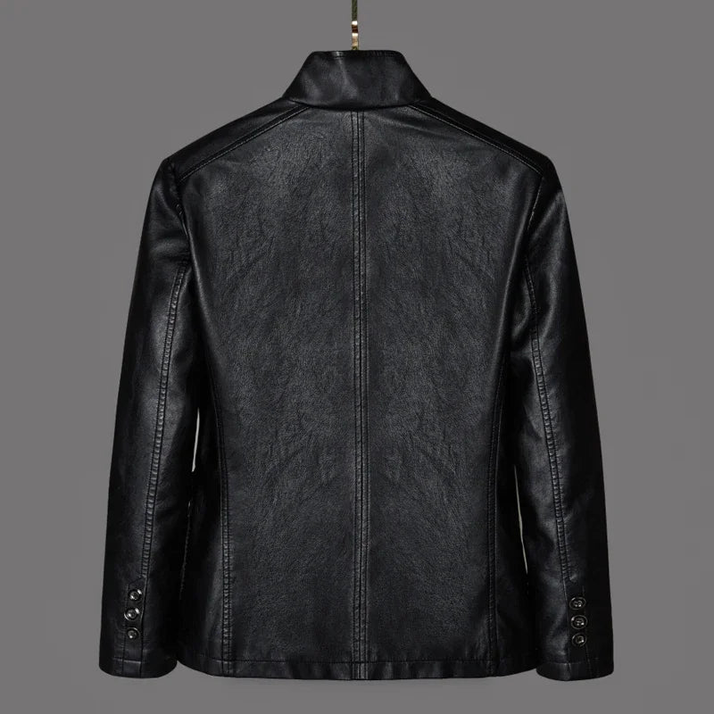 New Men Autumn Motorcycle Causal Vintage Leather Jacket Coat Men Fashion Biker Button Pocket Design PU Leather Jacket Men 6XL