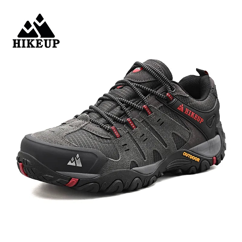 HIKEUP Men's Hiking Shoes Suede Leather Outdoor Shoes Wear-Resistant Men Trekking Walking Hunting Tactical Sneakers