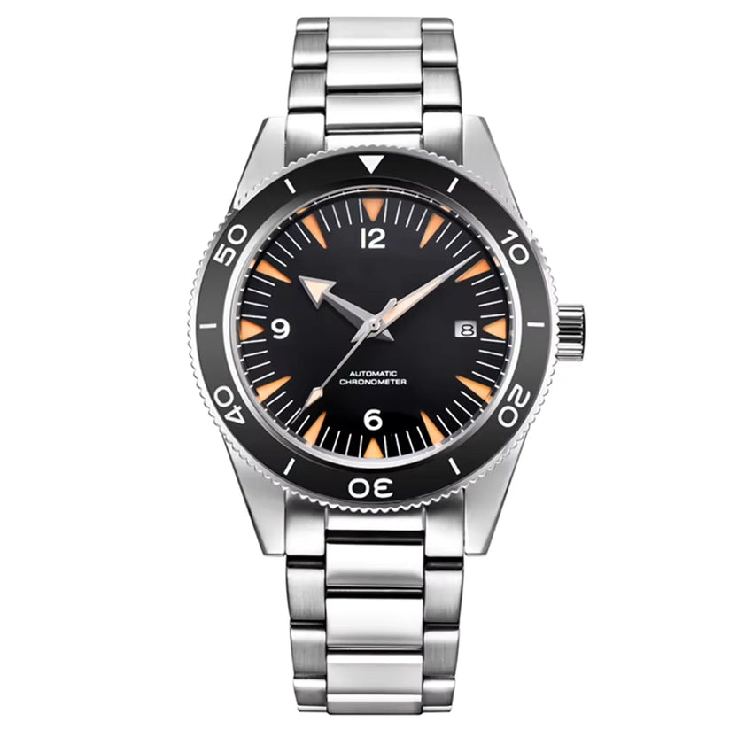 Męski zegarek 41 mm z własnym logo, luksusowy zegarek biznesowy z mechanizmem automatycznym NH35, szafirowe szkło, datownik, zegarek nurkowy