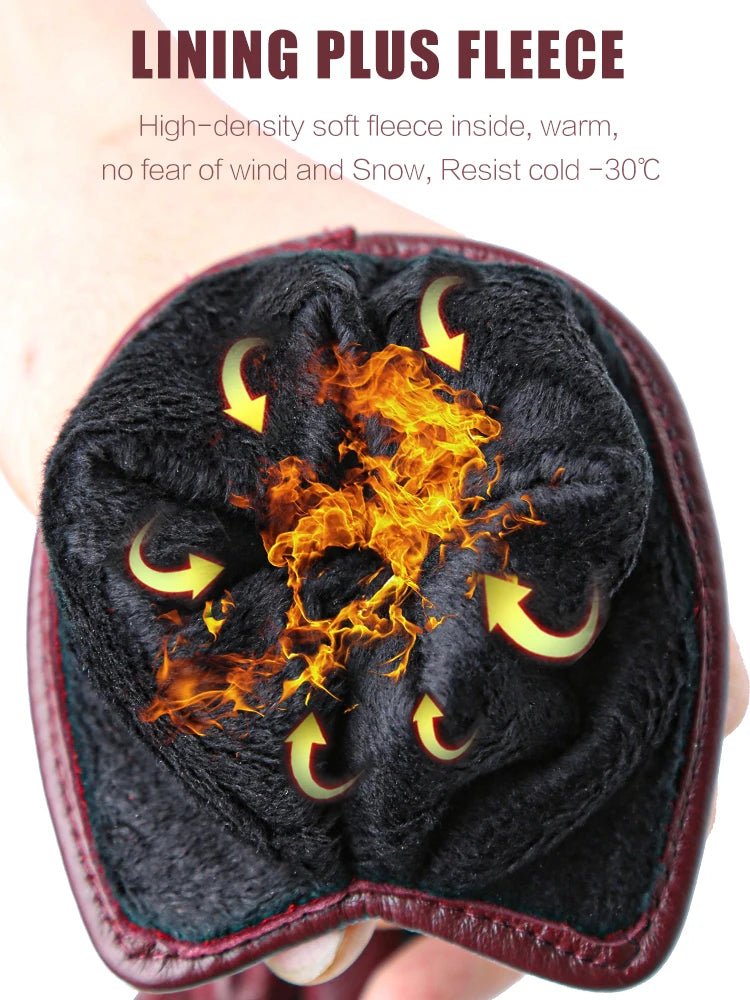 Women's Sheepskin Gloves Winter Warm Plus Velvet
