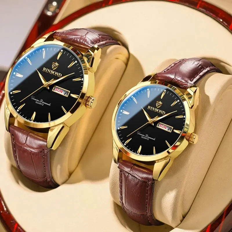 Reloj de lujo para hombre y mujer, cuarzo, correa de piel