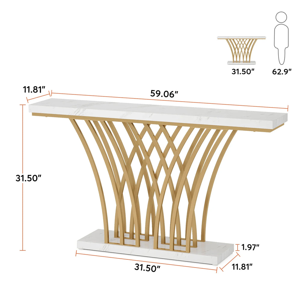 Tribesigns 59 Inch Gold Console Table with Metal Grid Base