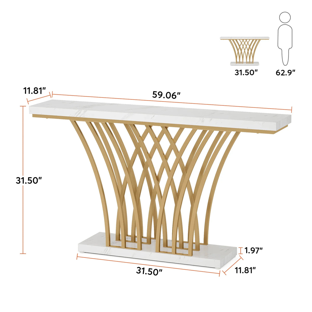 Tribesigns 59 Inch Gold Console Table with Metal Grid Base
