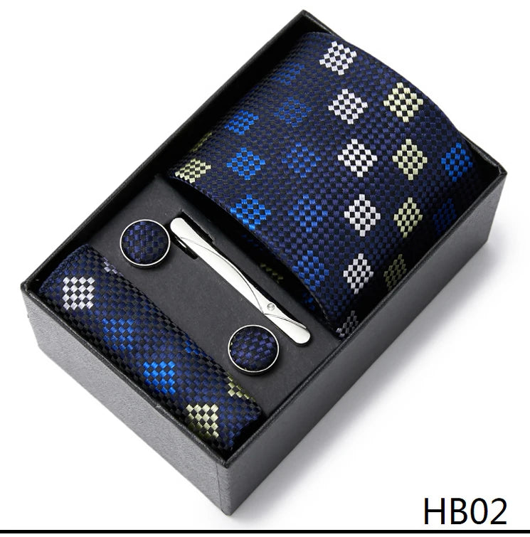 2023 Fashion 7.5 CM Width Tie Sets Black Men's Tie Hankerchiefs Cufflinks Clip Box Wedding Gift Handmade Necktie Work Clothing