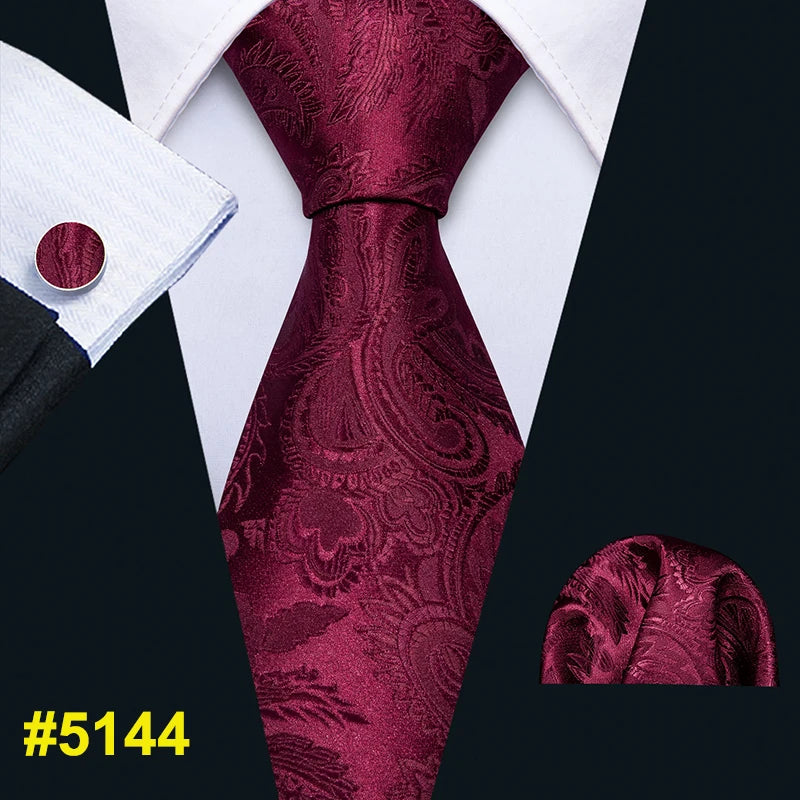 New Mens Wedding Tie Red Plaid Silk Tie Hanky Set Barry.Wang 8.5cm Fashion Designer Neck Ties for Men Party Dropshipping FA-5151