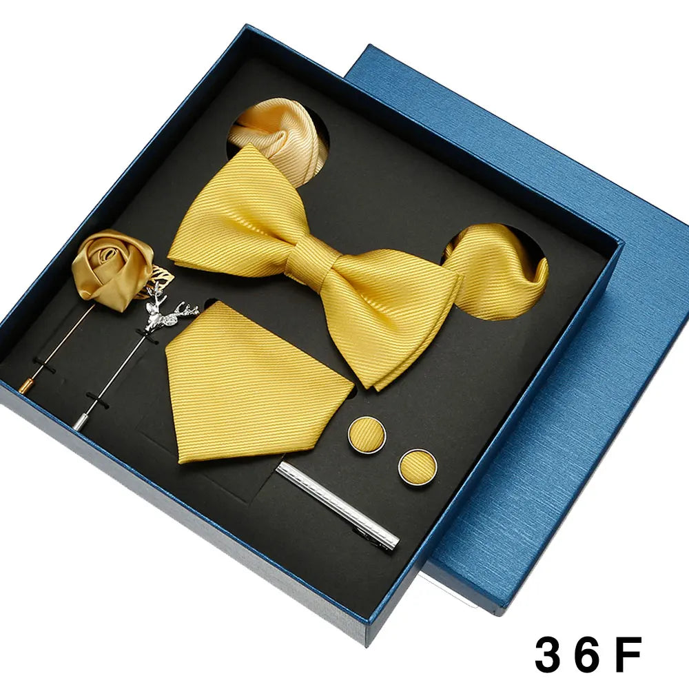 Men Tie Silk Necktie Man Bowtie Hanky Brooches Cufflinks and Tie Clip for Men Accessories Red Burgundy Wedding Tie Gifts Set