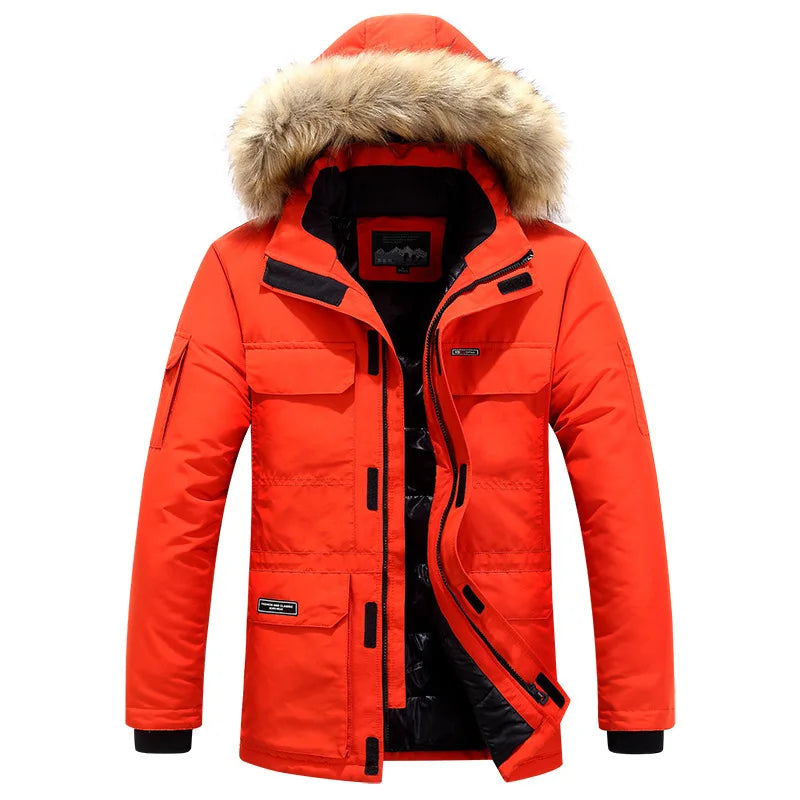 Fleece Winter Fur Hooded Parkas Men Duck Down Snow Jacket Windproof Coats Thickened -30 Degree Keep Warm Outdoor Outerwear