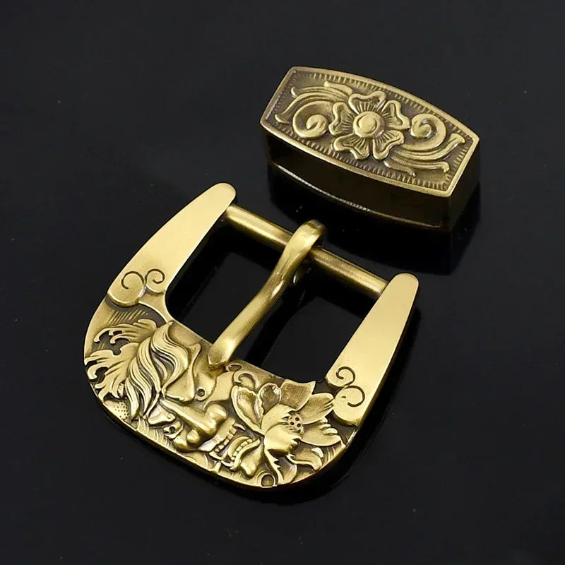 Deepeel 40mm Pure Brass Belt Head Men's Copper Vintage Dragon Belts Pin Buckle for 36-38mm Waistband Leather Crafts Accessories
