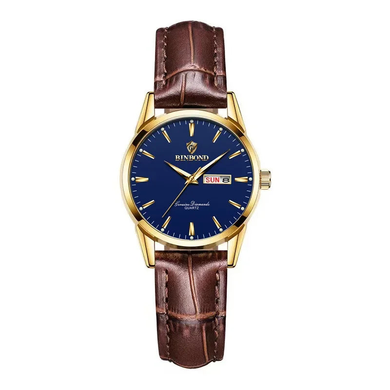 Reloj de lujo para hombre y mujer, cuarzo, correa de piel
