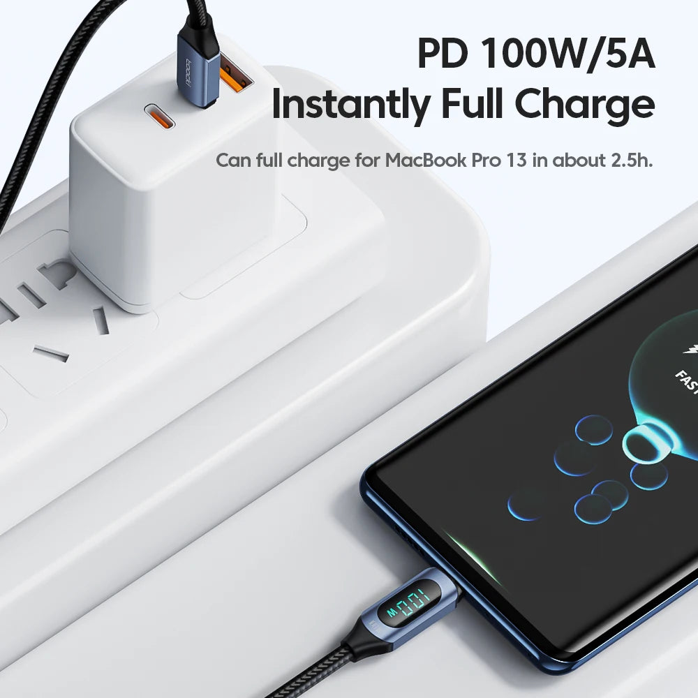 Toocki 100W USB-C to USB-C PD Fast Charging Cable with Display
