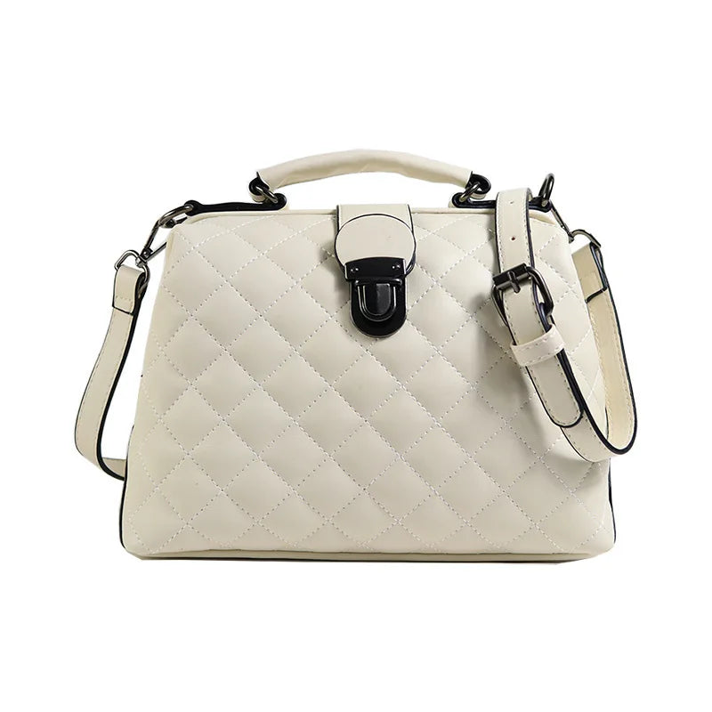 Straw-Woven PU Leather Messenger Bag with Chain Strap for Women