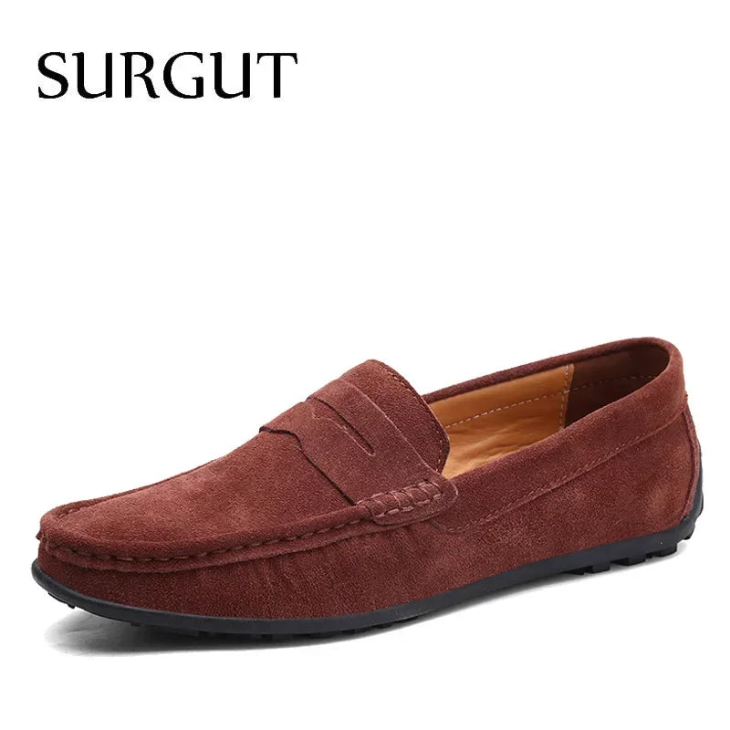 Mocasines de verano para hombre marca SURGUT, estilo casual, suaves, de alta calidad, zapatos planos de cuero auténtico, estilo italiano para conducir.