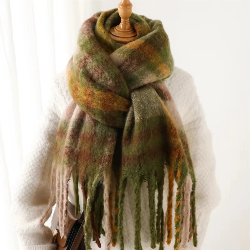 2026 Winter Thick Warm Scarf Women Cashmere Shawl and Wraps Pashmina Neckerchief Bufanda Female Rainbow Hairy Tessel Echarpe New