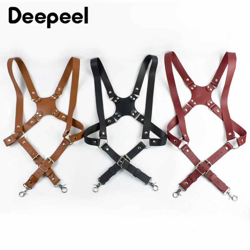 Deepeel 2.5cm Wide Faux Leather Men's Suspenders 2 Clip Hooks Adjust Strap Harness Man Braces Adult Costume Suspender Jockstrap
