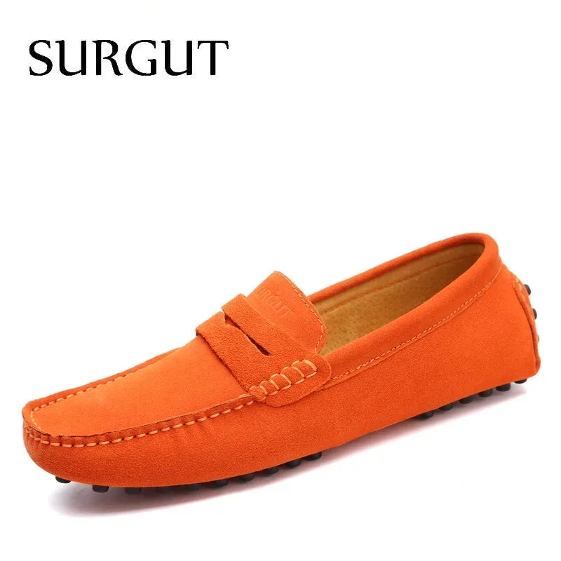 SURGUT Brand Fashion Summer Style Soft Moccasins Men Loafers High Quality Genuine Leather Shoes Men Flats Gommino Driving Shoes