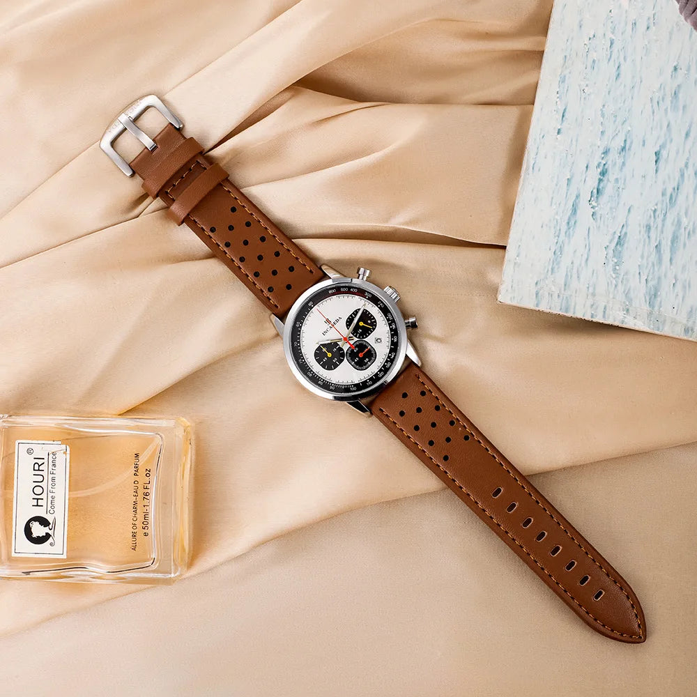 Reloj de cuarzo multifuncional luminoso, deportivo, impermeable y con cronógrafo, de cuero