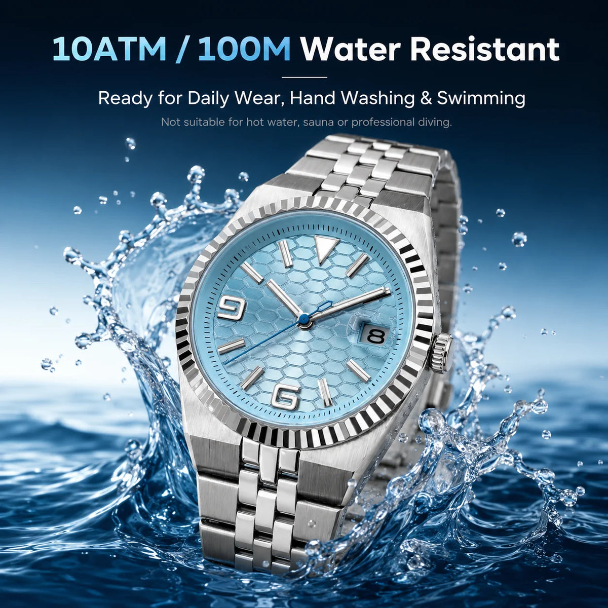 CORGEUT NH35A 8215 Automatic Watch Men Ice Blue Honeycomb Dial Sapphire Glass 100M Waterproof Luminous 316L Steel Wristwatch