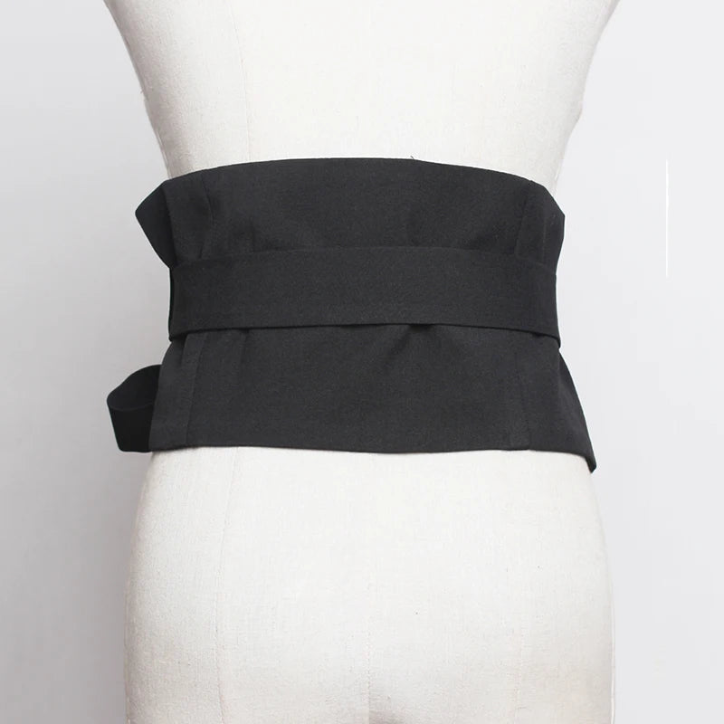 Black Cloth Asymmetrical Bow Bandage Wide Belt Personality Women New Fashion Tide All-Match Spring Autumn 2026 1A778