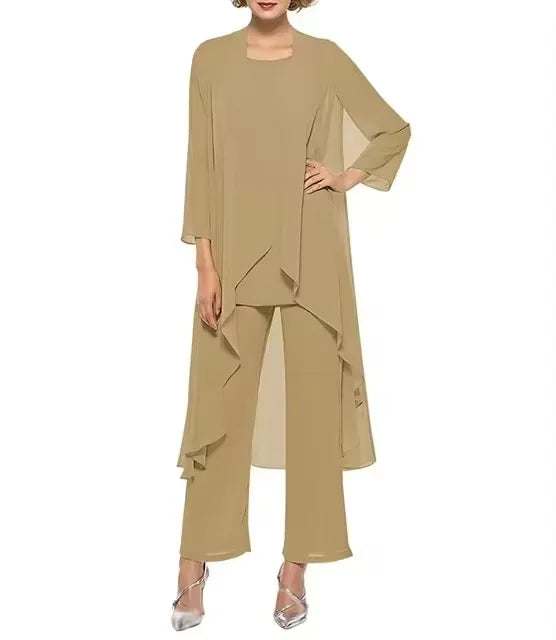 Womens 3-Pieces Set Mother of Bride Dress Party Dress Pant Suits Bussiness Elegant Formal Chiffon Plus Size for Formal Wedding