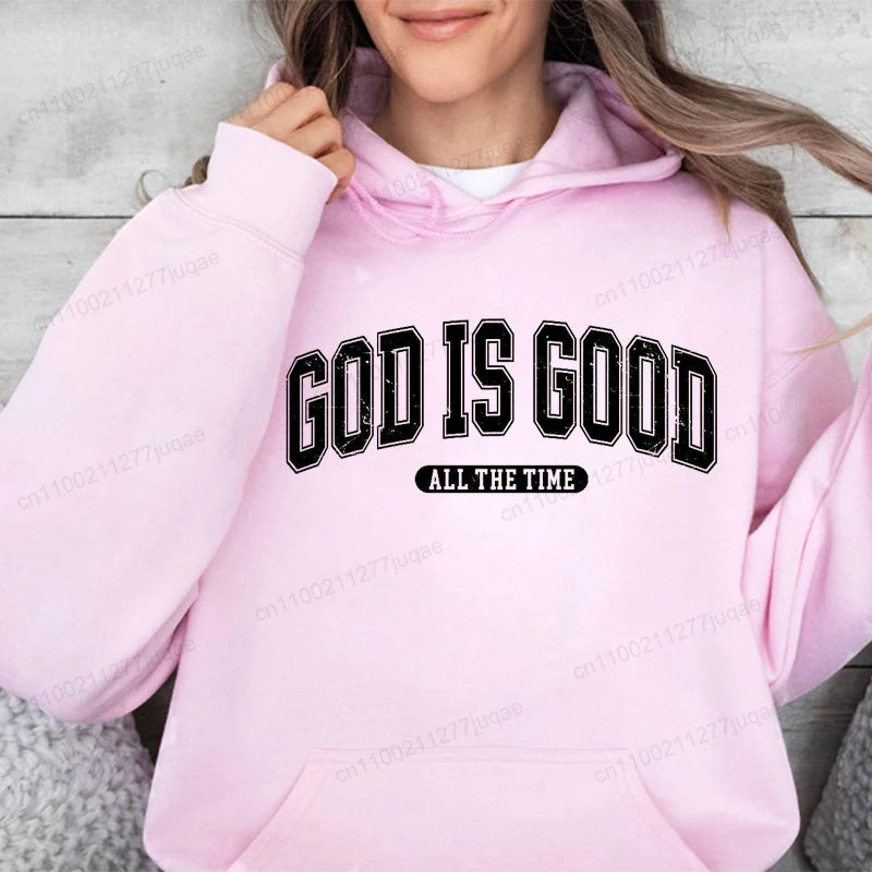 Retro Christian Sweatshirt,God Is Good All the Time Hoodies,Christian Christmas Sportwear,Faith Fleeece Sweatshirt for Women Top