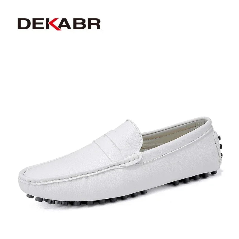 Mocasines de hombre DEKABR de talla grande 49, suaves, de alta calidad, para primavera y otoño, zapatos planos de cuero genuino para conducir, cálidos.